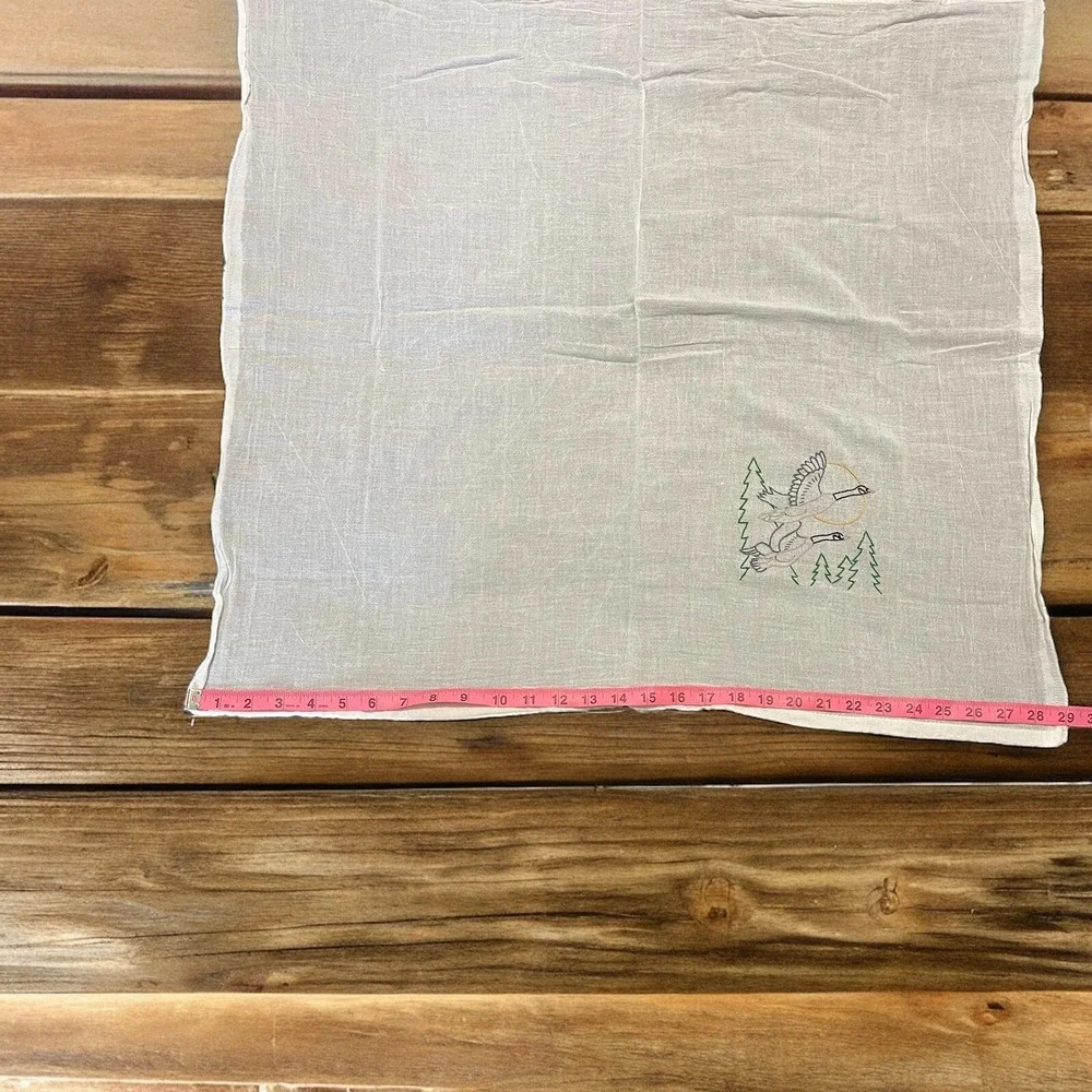 Lot Of‎ 2 Hand Embrodered Cheese Cloth Towels With Deer & Geese Scene